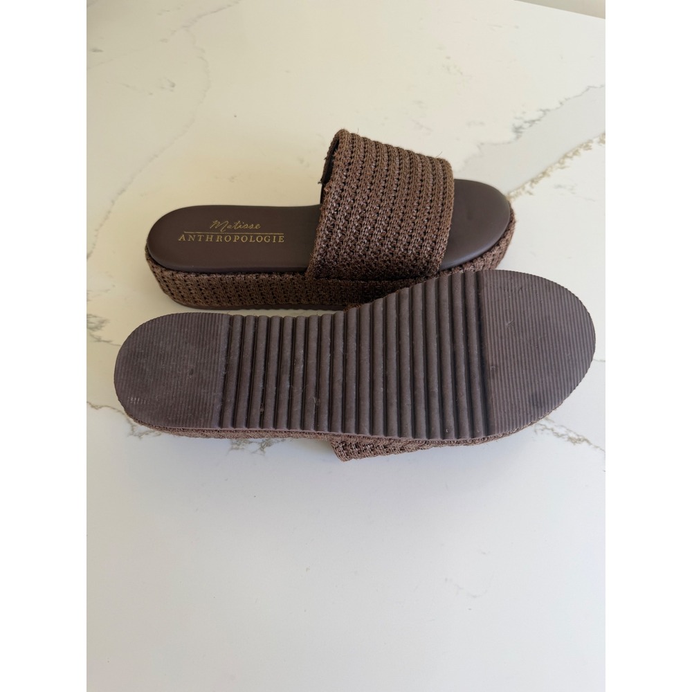 Matisse Anthropologie Brown Woven Raffia Platform Slide Sandals Womens - Picture 4 of 7